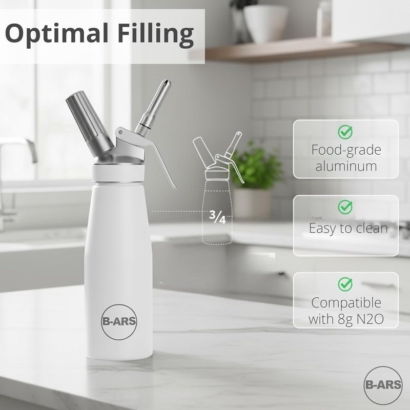 Bars Whipped Cream Dispenser-Professional Dispenser-Whip Cream Dispenser -Whipping Siphon-Whipped Cream Maker-Cream Whipper-Aluminum Whipped Cream Dispenser 500 ml. (White) - Image 2